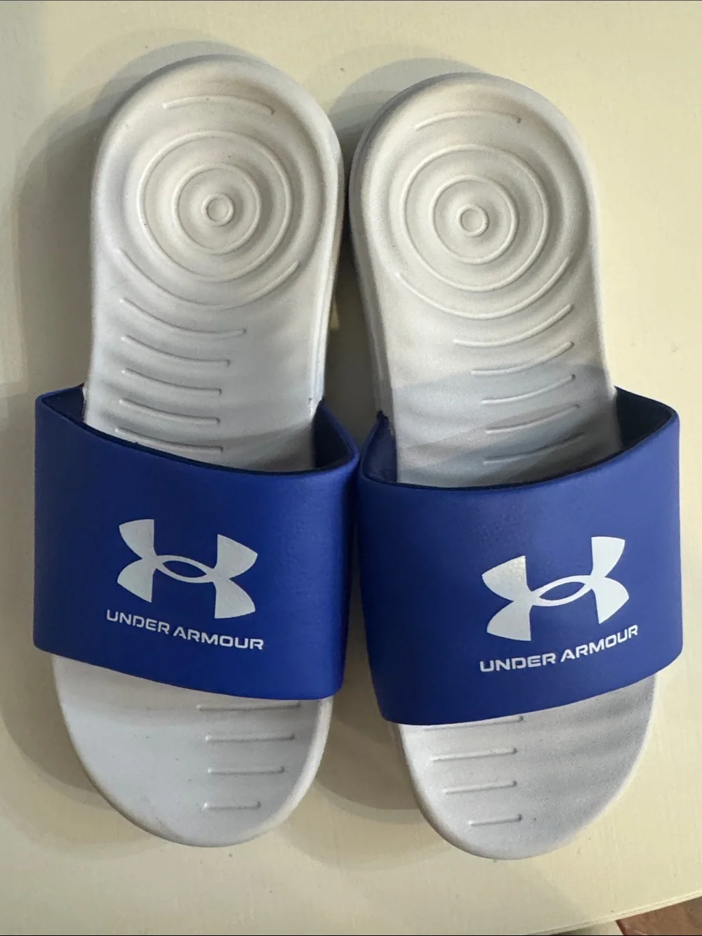 Under Armour Blue Slides with White Footbed
